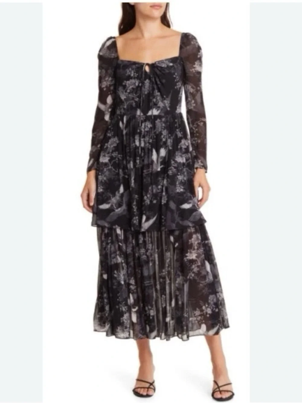 NEW All Saints Women’s Devyn Peggy Floral Print Long Sleeve Maxi Dress Black 0 - Picture 1 of 11